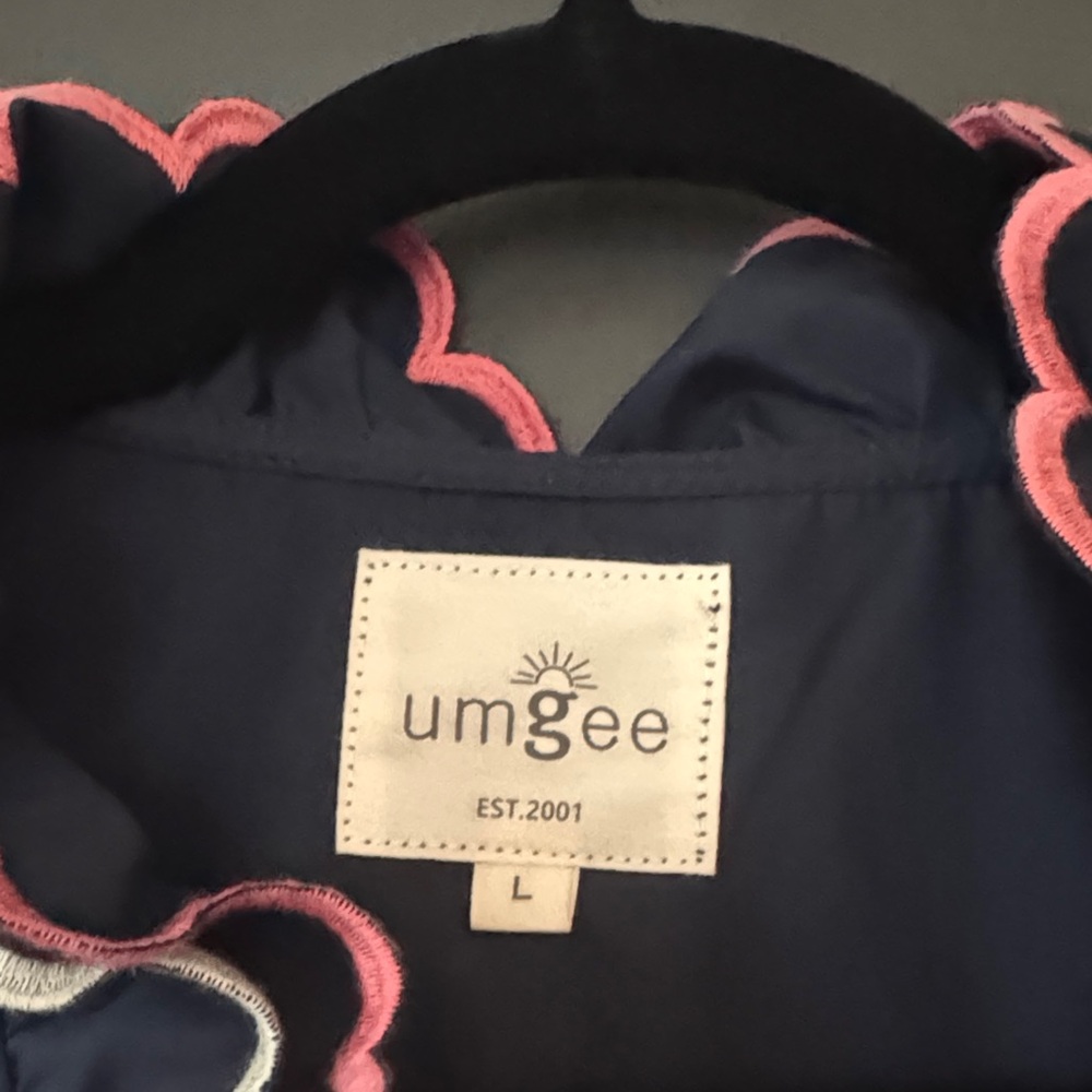 Umgee Navy Dress with Pink and White Trim size Large - Picture 4 of 6